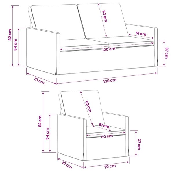 vidaXL Sada pohoviek 2 pcs Tmavohnedá Látka – Obrázok 8