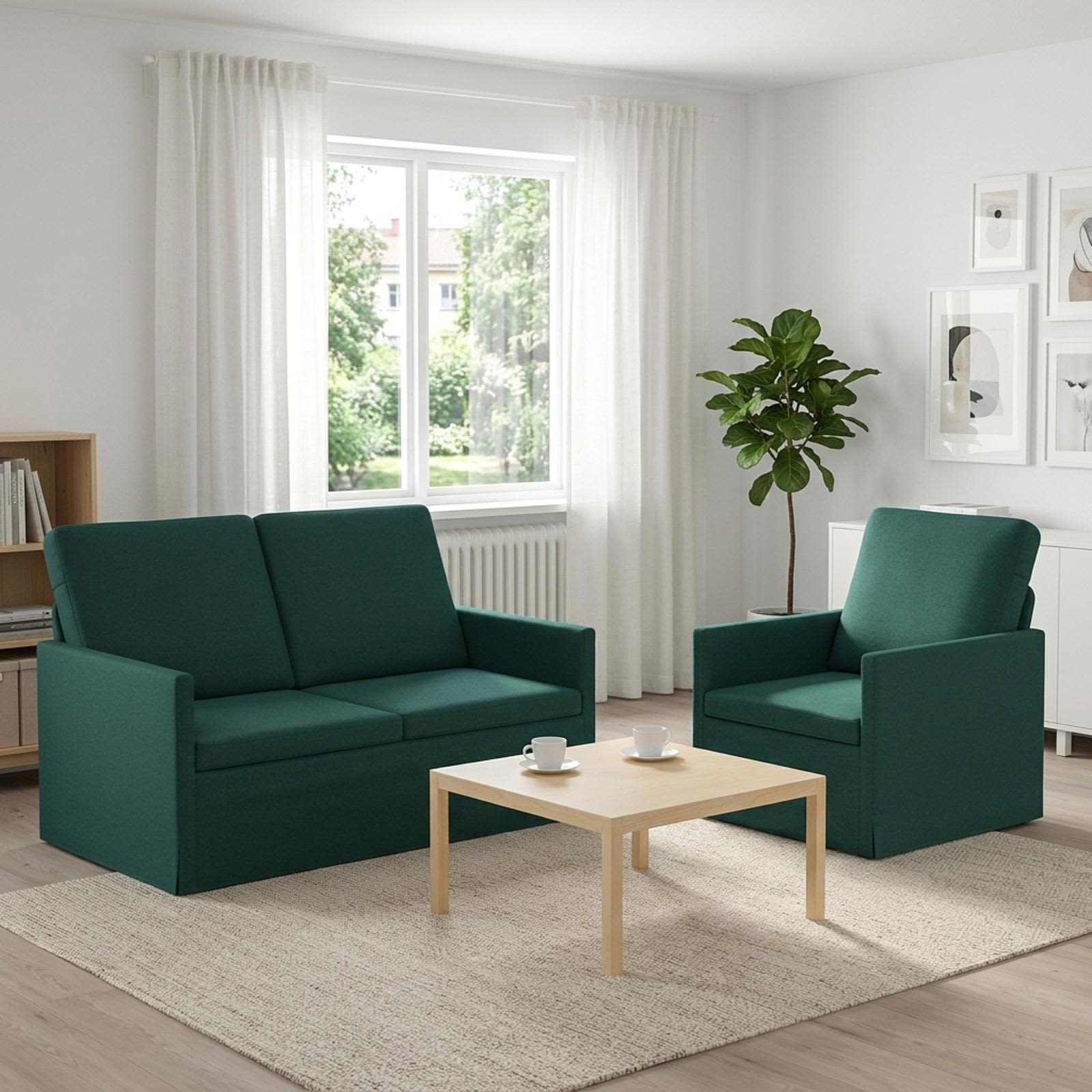 3433139_1.jpg vidaXL Sada pohoviek 2 pcs Tmavozelená Látka – Obrázok 1