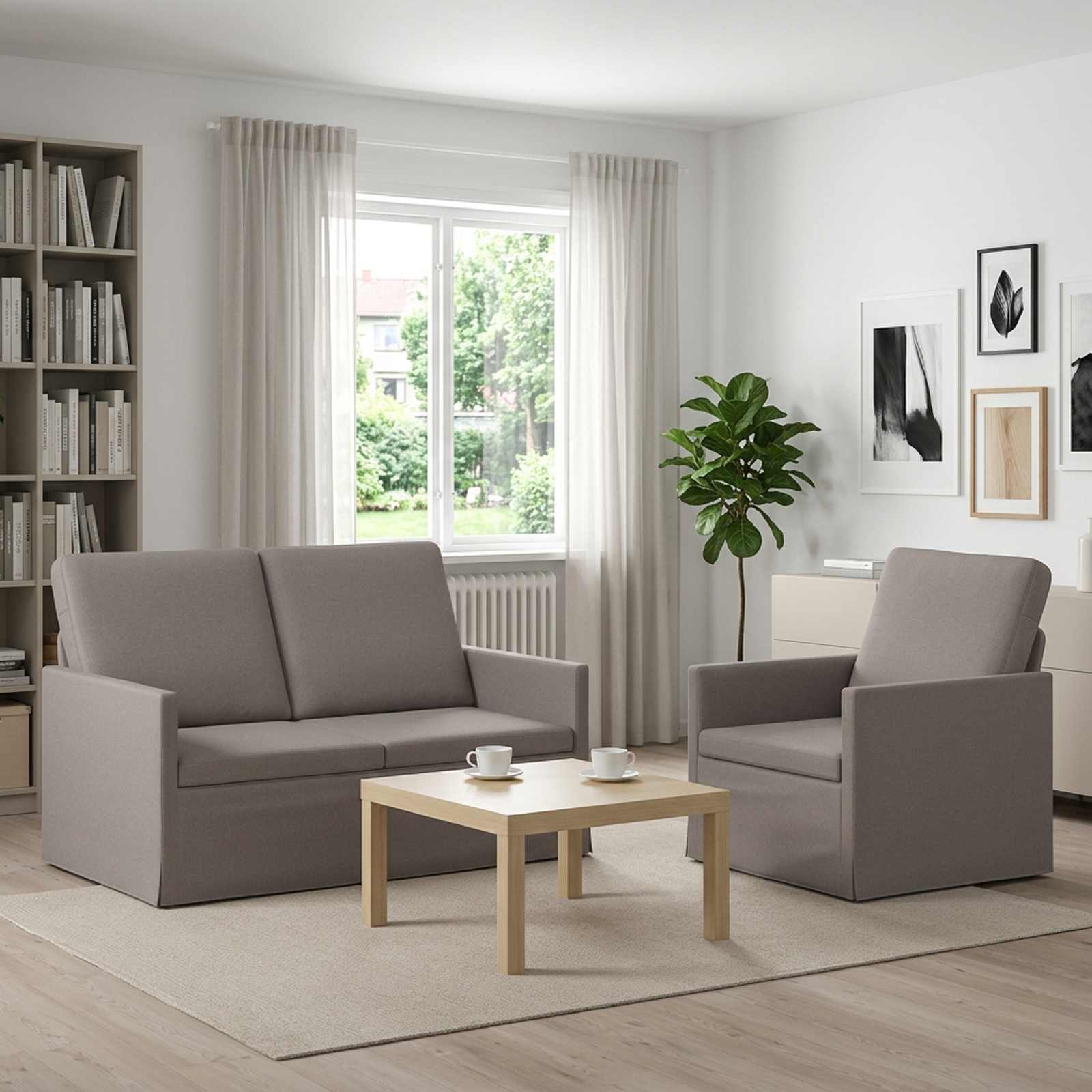 3433140_1.jpg vidaXL Sada pohoviek 2 pcs Sivohnedá Látka – Obrázok 1