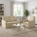 vidaXL Sada pohoviek 2 pcs Krémová Látka
