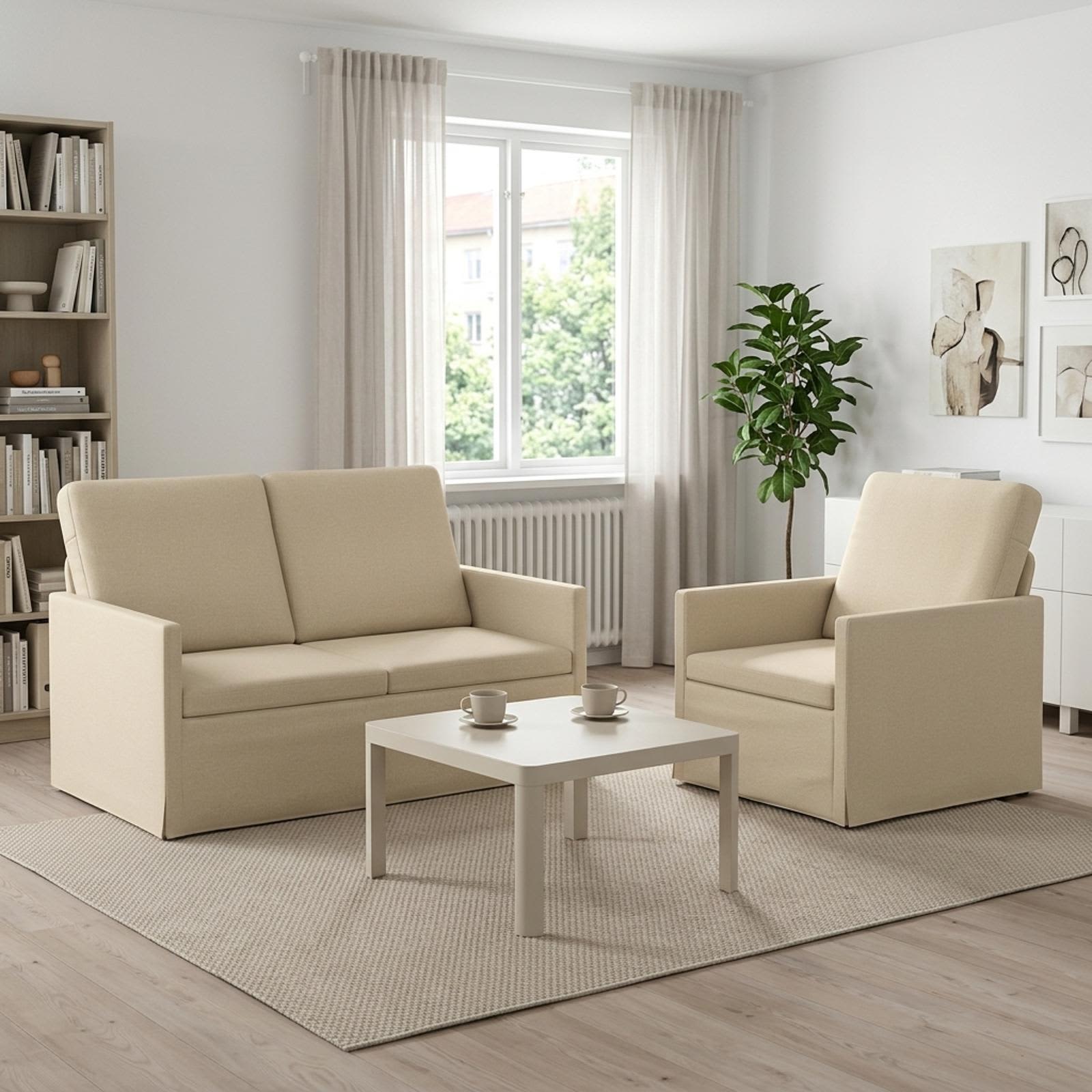 3433141_1.jpg vidaXL Sada pohoviek 2 pcs Krémová Látka – Obrázok 1