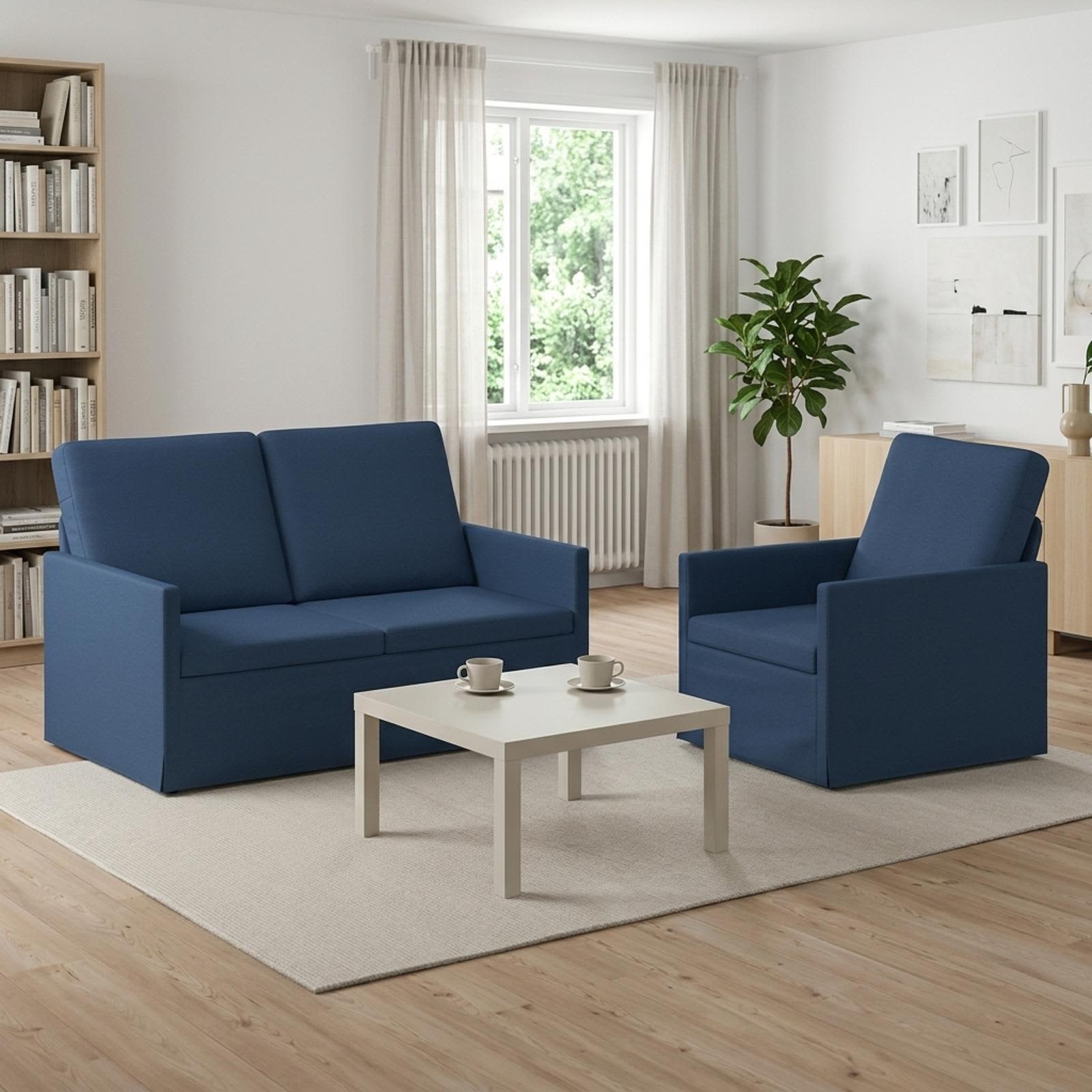 3433142_1.jpg vidaXL Sada pohoviek 2 pcs Modrá Látka – Obrázok 1