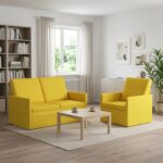 vidaXL Sada pohoviek 2 pcs Svetložltá Látka
