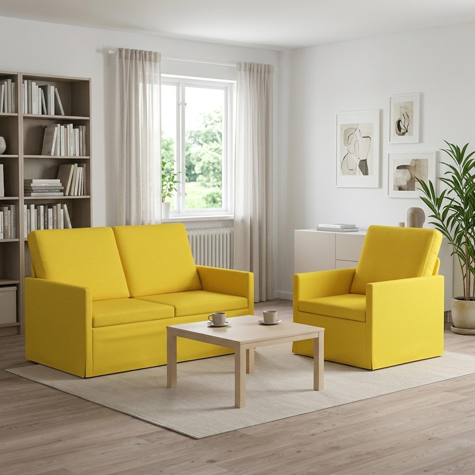 3433143_1.jpg vidaXL Sada pohoviek 2 pcs Svetložltá Látka – Obrázok 1