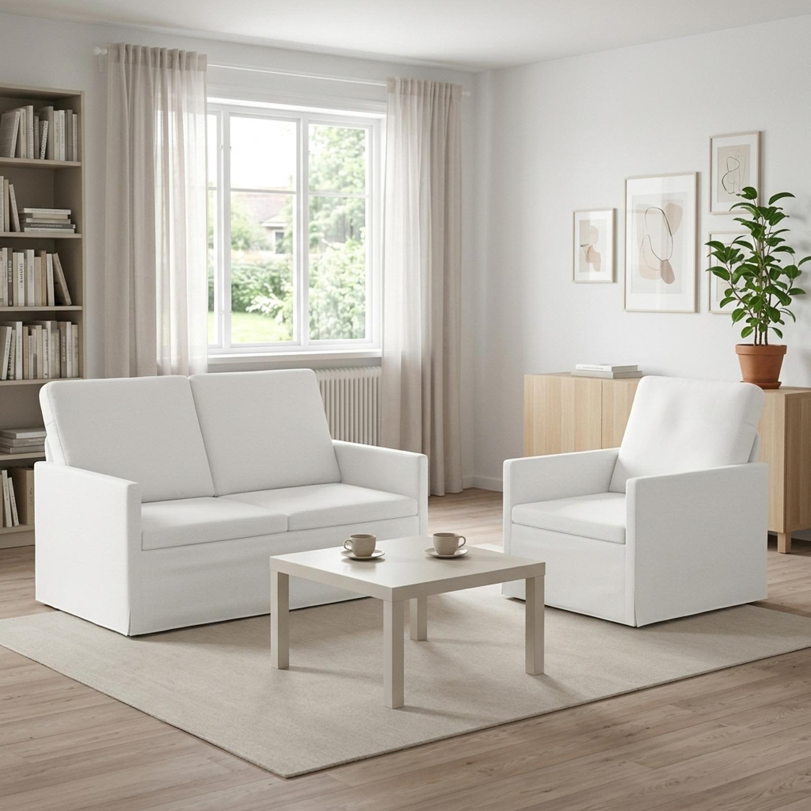3433144_1.jpg vidaXL Sada pohoviek 2 pcs Biela Látka – Obrázok 1