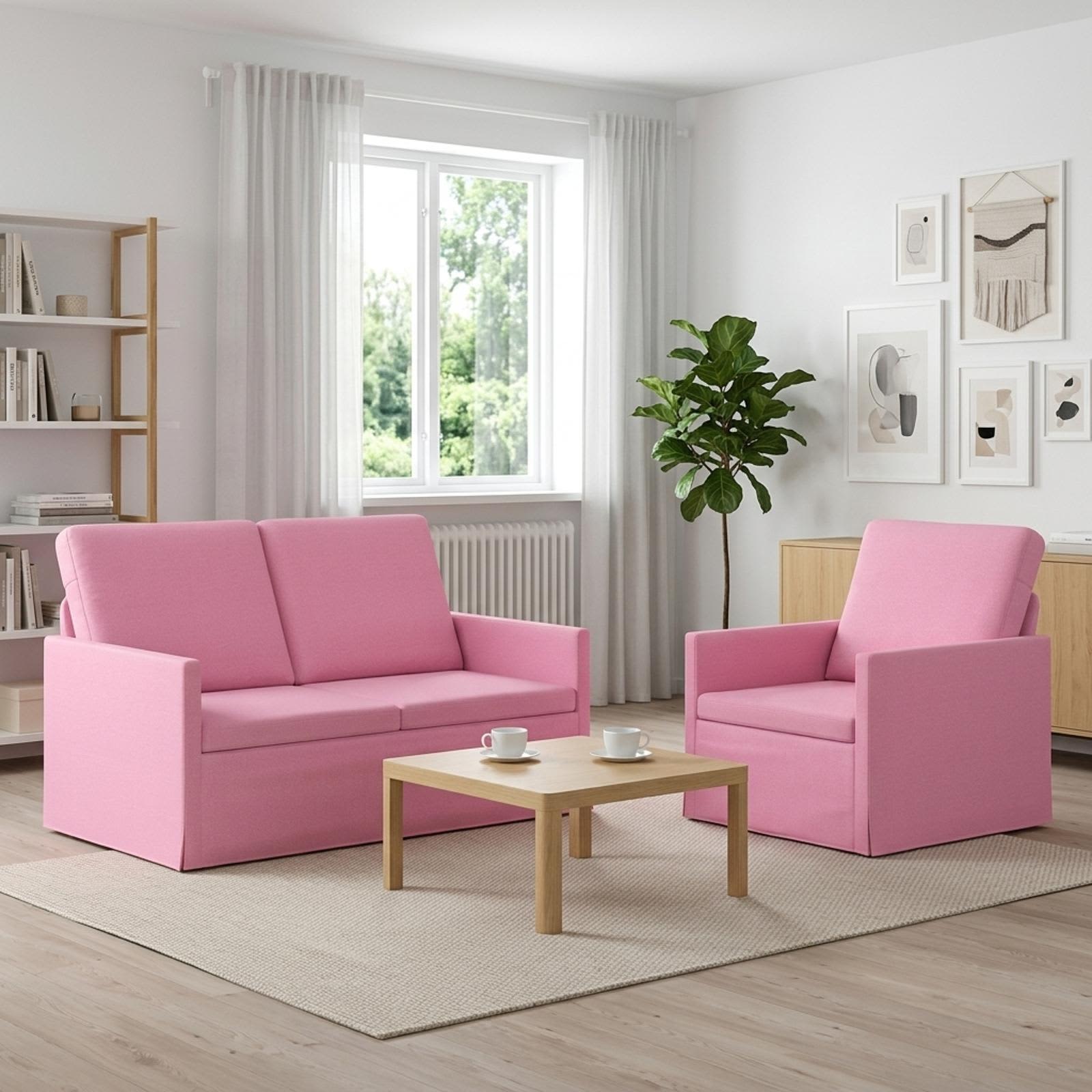 3433145_1.jpg vidaXL Sada pohoviek 2 pcs Ružová Látka – Obrázok 1