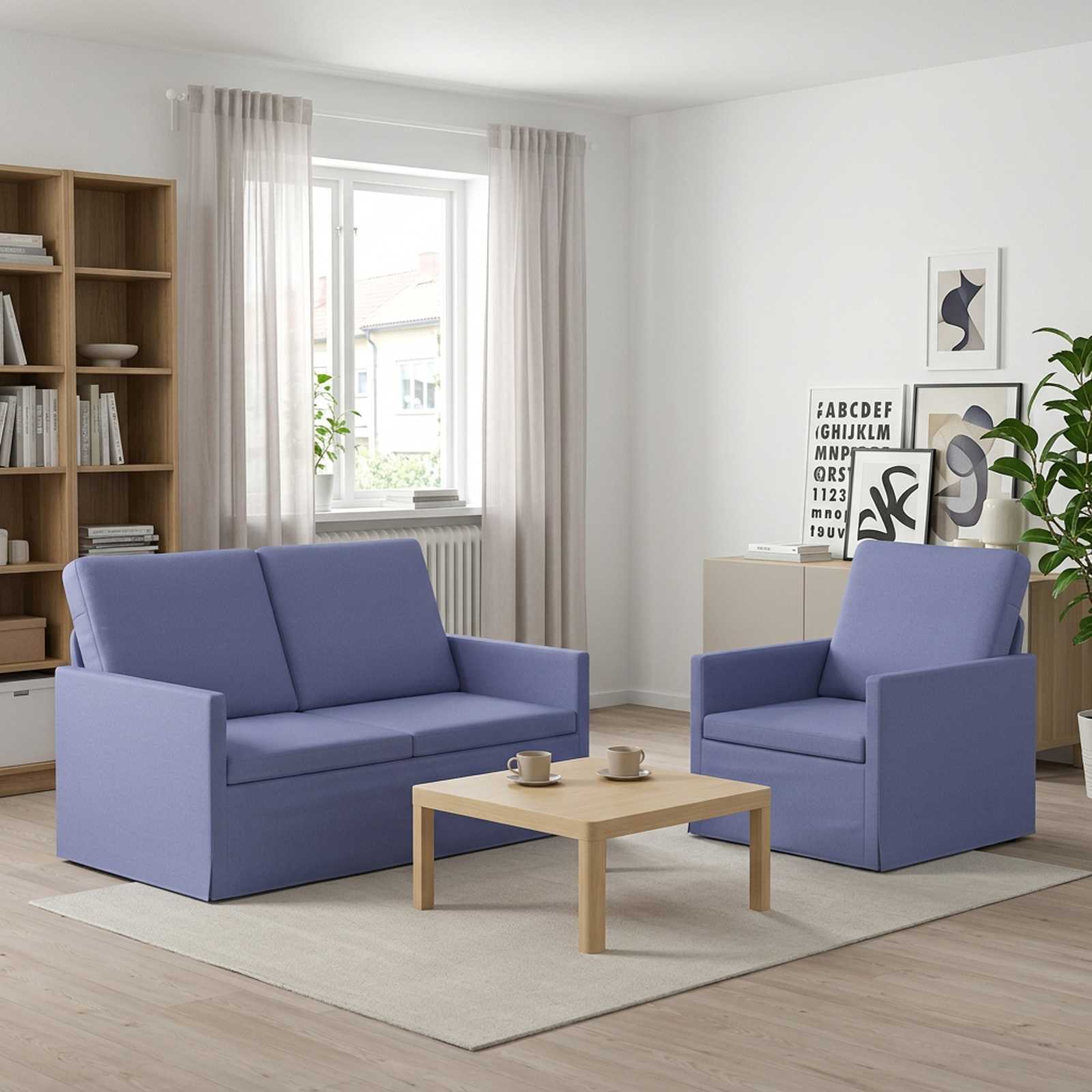 3433146_1.jpg vidaXL Sada pohoviek 2 pcs Modrá džínovina Látka – Obrázok 1