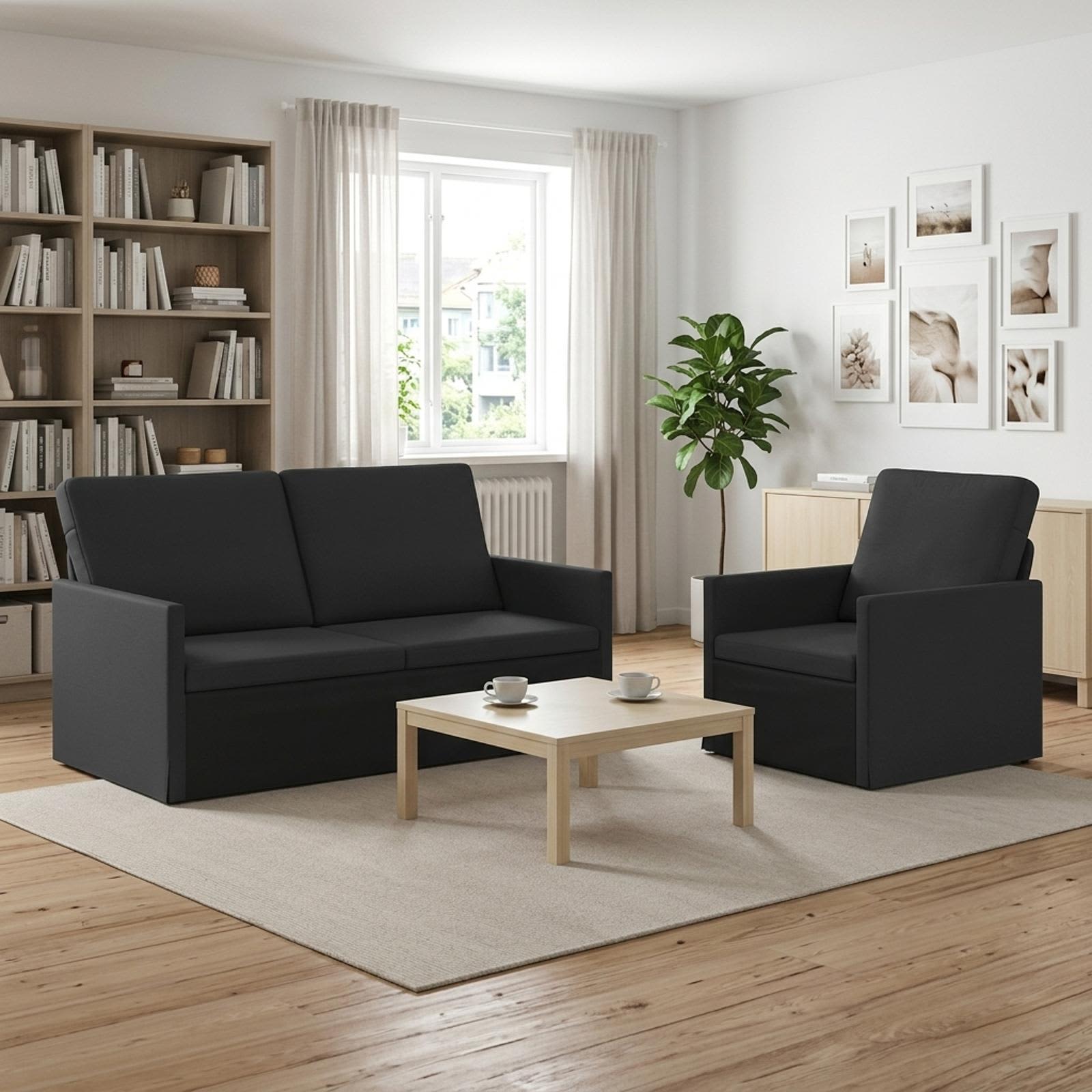 3433150_1.jpg vidaXL Sada pohoviek 2 pcs Čierna Látka – Obrázok 1