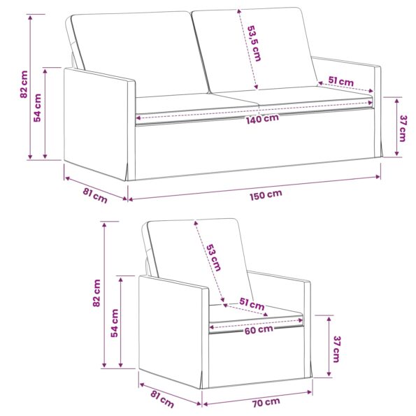 vidaXL Sada pohoviek 2 pcs Čierna Látka – Obrázok 8