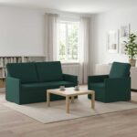 vidaXL Sada pohoviek 2 pcs Tmavozelená Látka