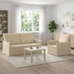 vidaXL Sada pohoviek 2 pcs Krémová Látka