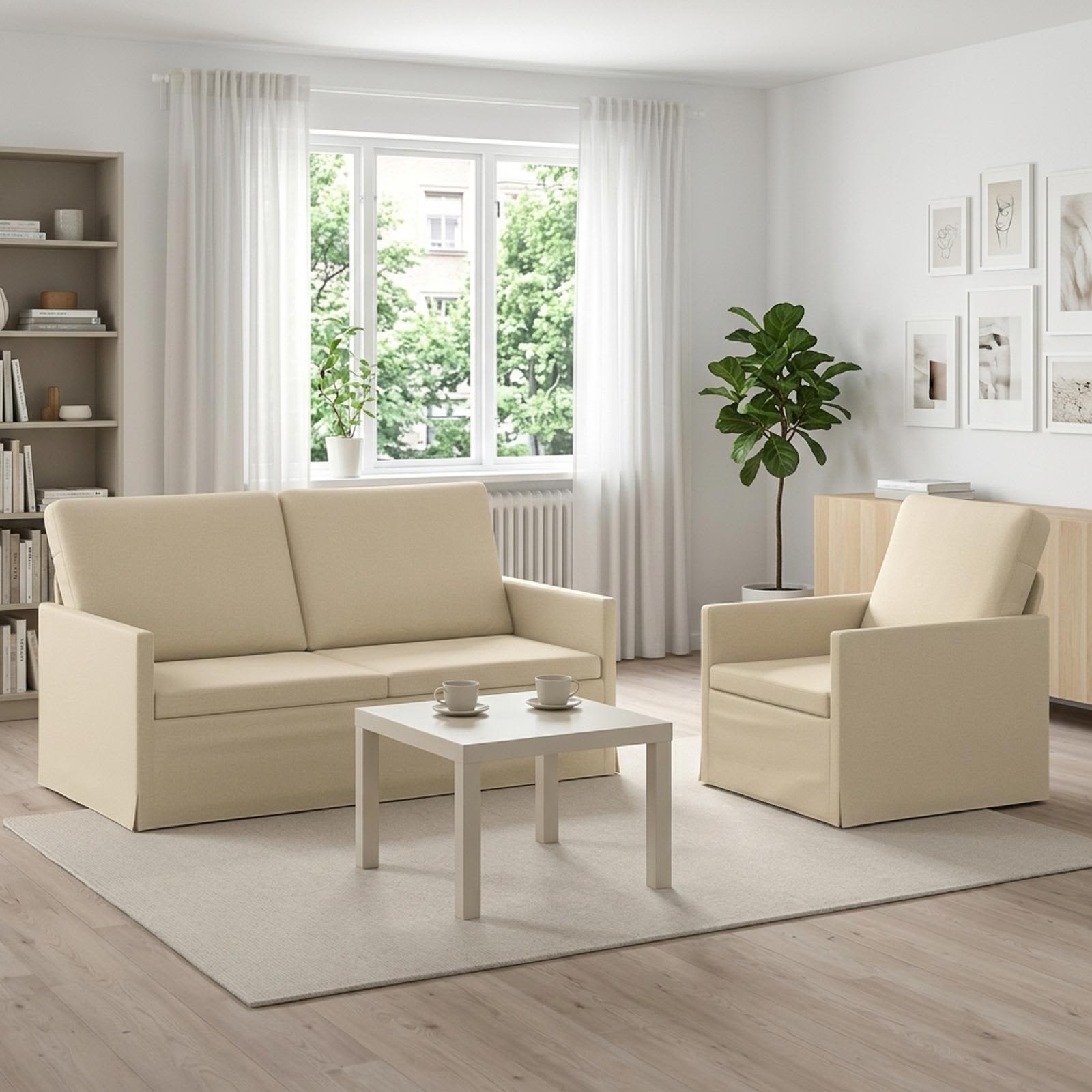 3433155_1.jpg vidaXL Sada pohoviek 2 pcs Krémová Látka – Obrázok 1