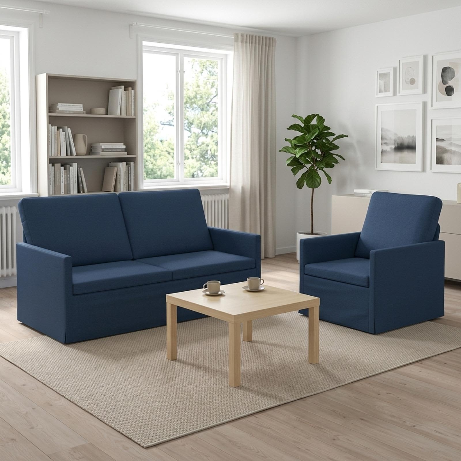 3433156_1.jpg vidaXL Sada pohoviek 2 pcs Modrá Látka – Obrázok 1