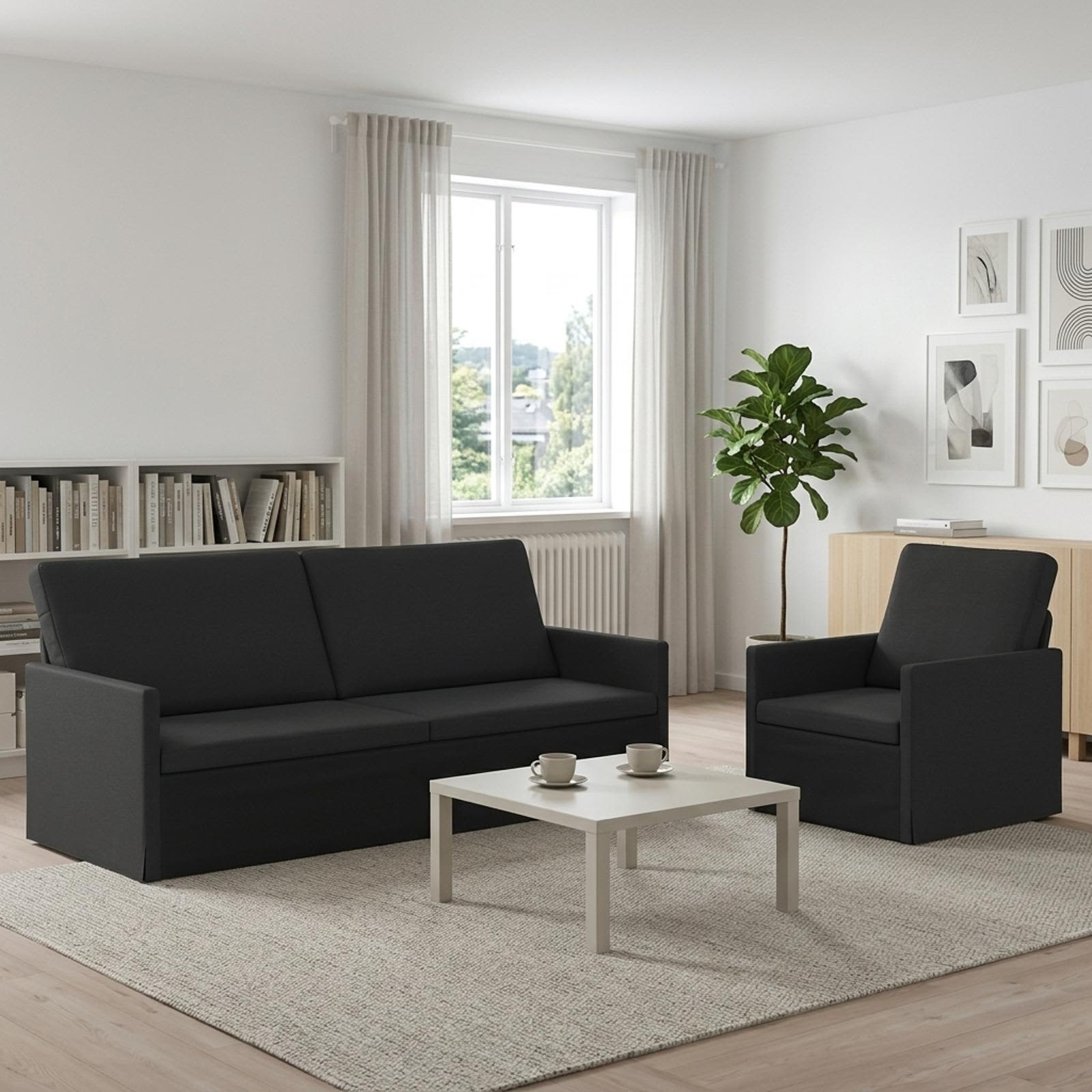 3433164_1.jpg vidaXL Sada pohoviek 2 pcs Čierna Látka – Obrázok 1