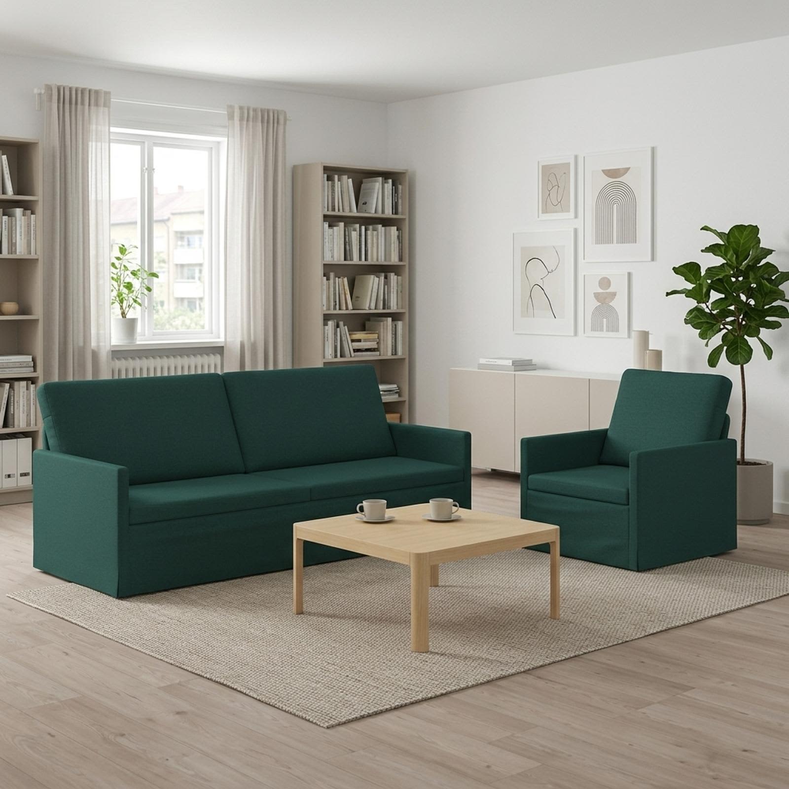 3433167_1.jpg vidaXL Sada pohoviek 2 pcs Tmavozelená Látka – Obrázok 1