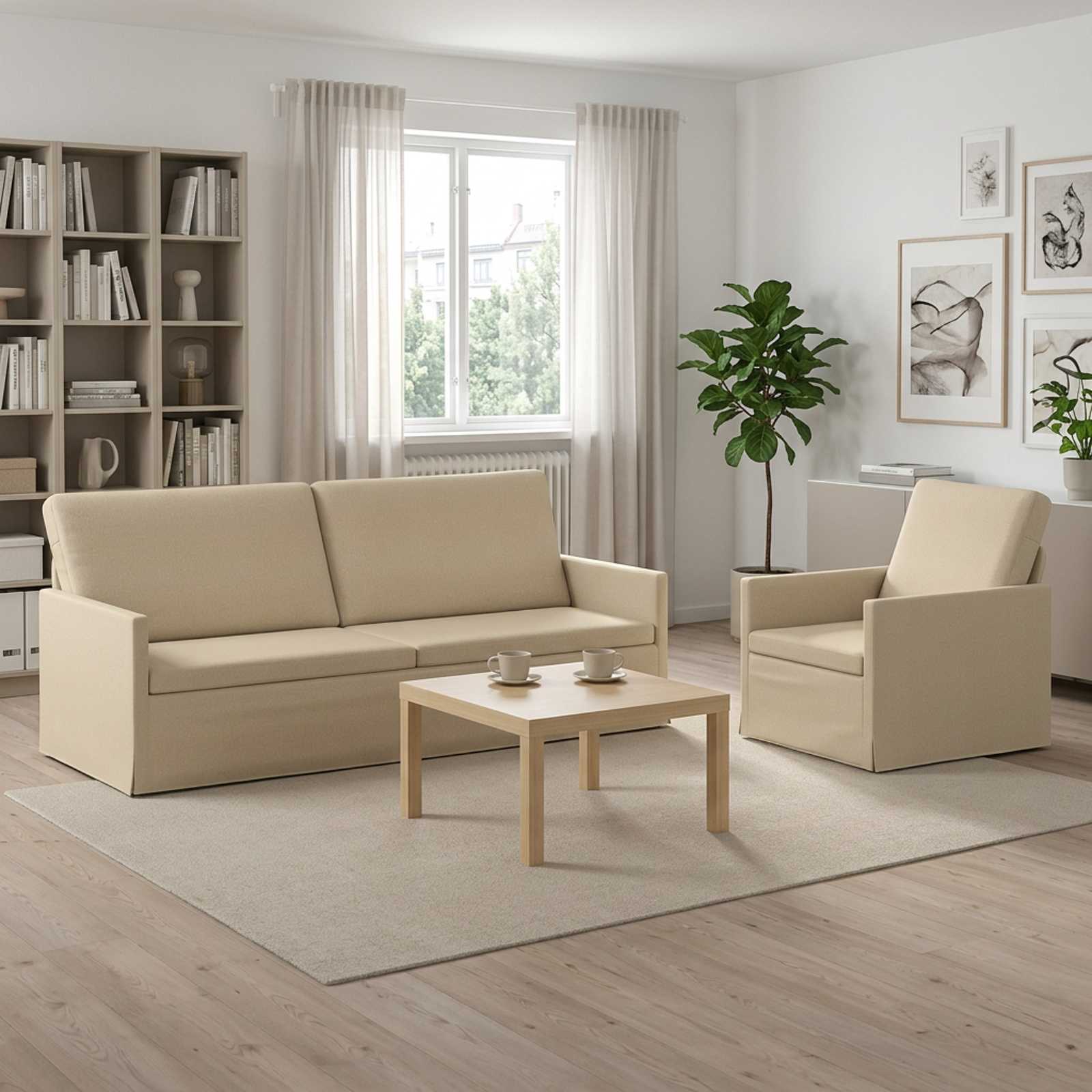 3433169_1.jpg vidaXL Sada pohoviek 2 pcs Krémová Látka – Obrázok 1