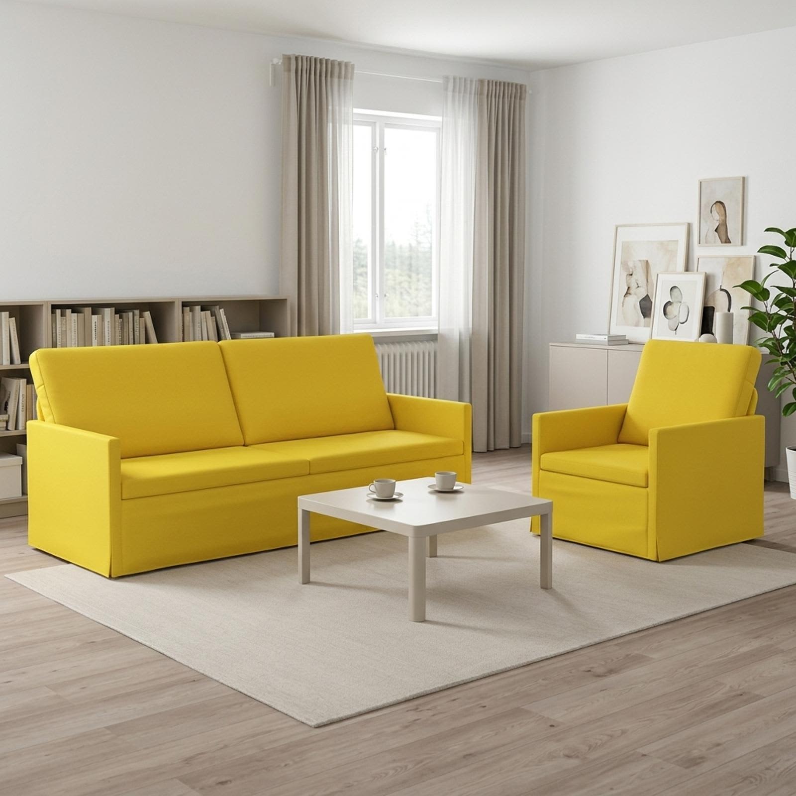 3433171_1.jpg vidaXL Sada pohoviek 2 pcs Svetložltá Látka – Obrázok 1
