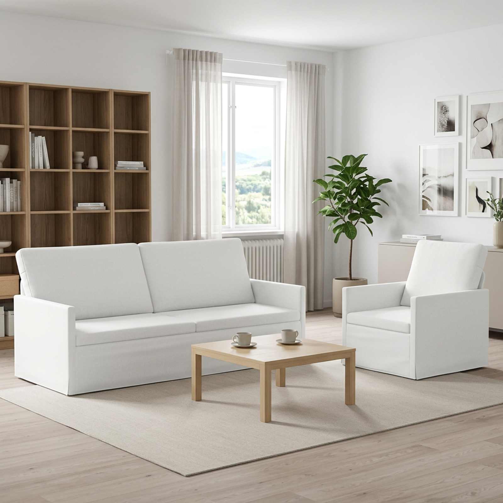 3433172_1.jpg vidaXL Sada pohoviek 2 pcs Biela Látka – Obrázok 1