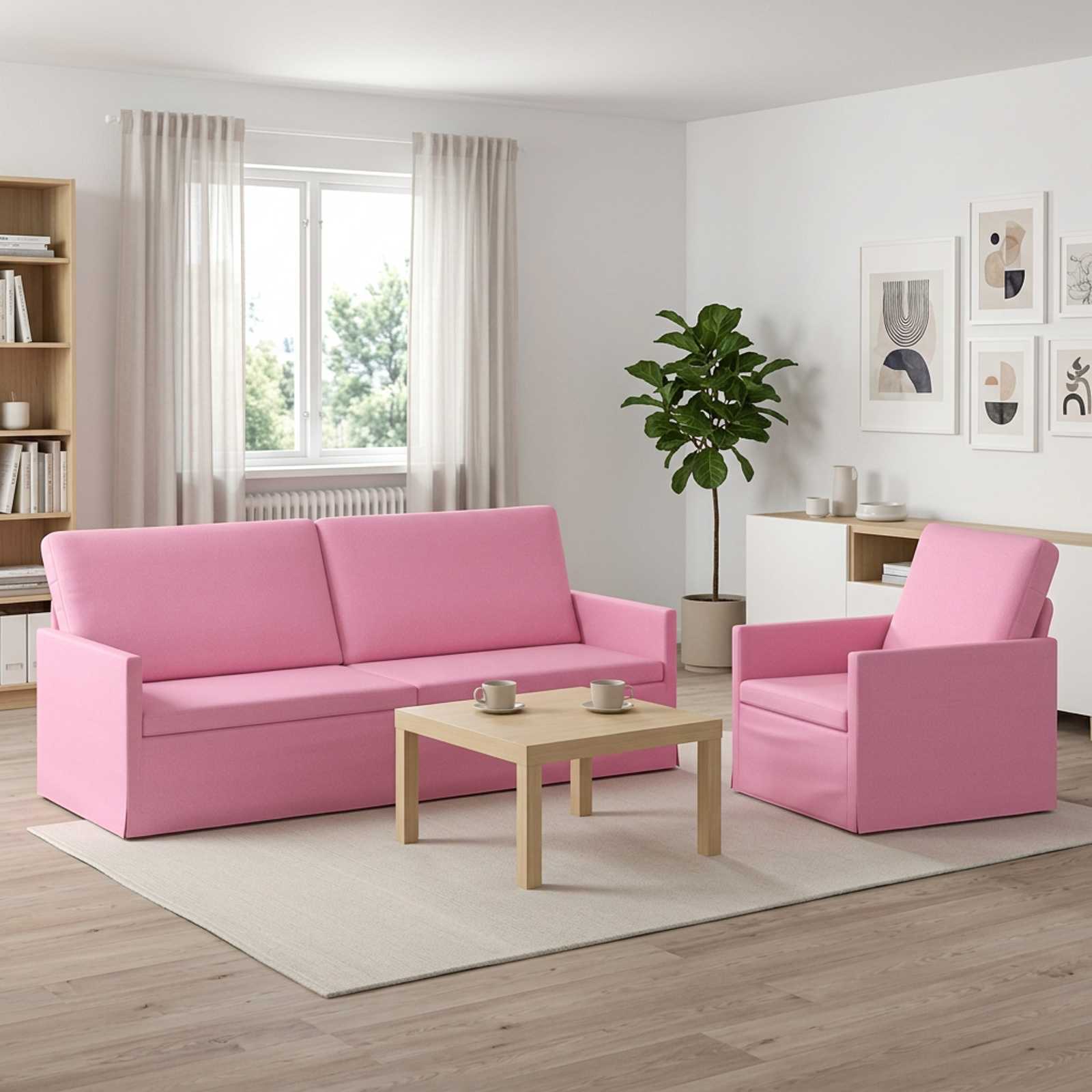 3433173_1.jpg vidaXL Sada pohoviek 2 pcs Ružová Látka – Obrázok 1