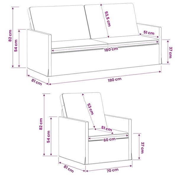 vidaXL Sada pohoviek 2 pcs Ružová Látka – Obrázok 8