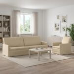 vidaXL Sada pohoviek 2 pcs Krémová Látka
