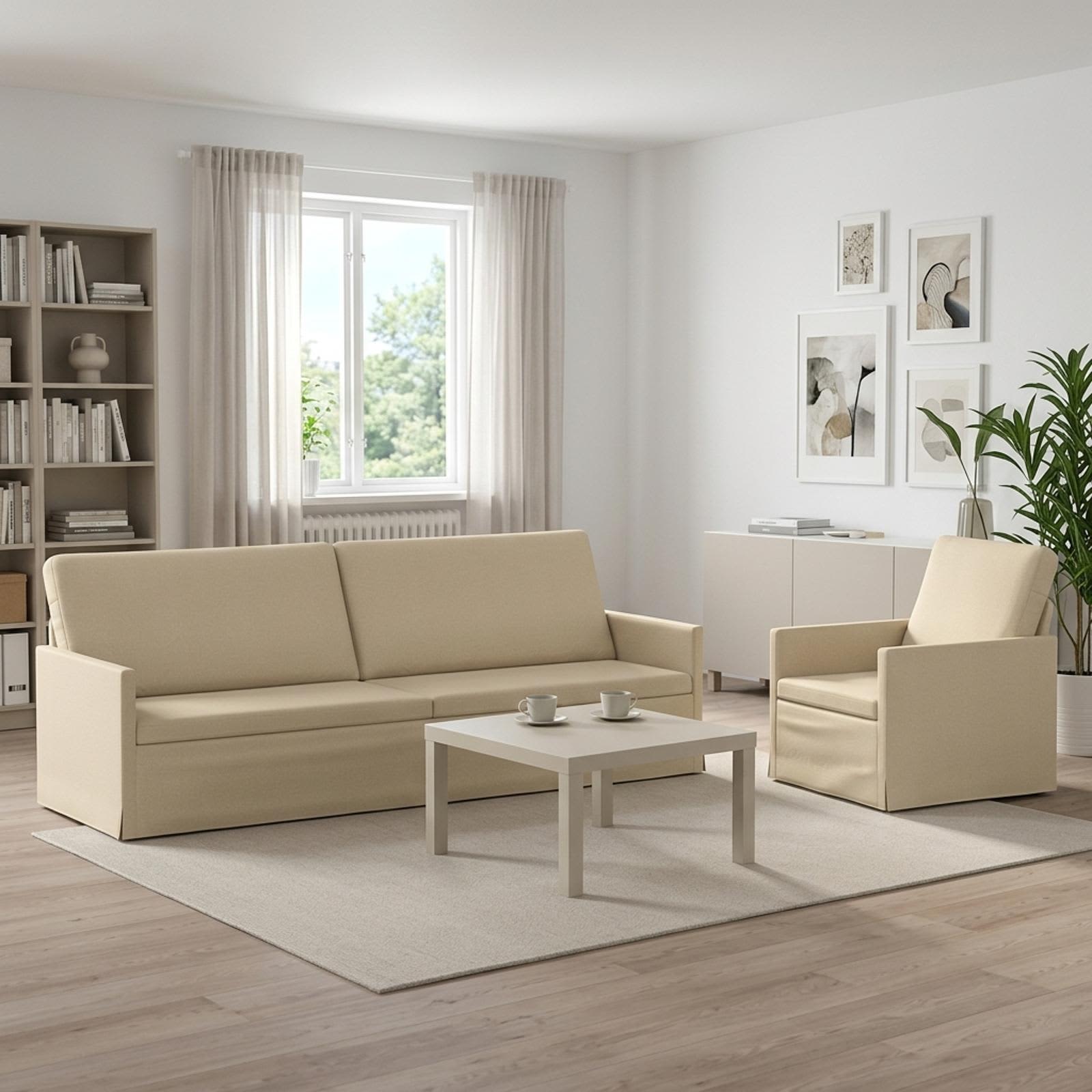 3433183_1.jpg vidaXL Sada pohoviek 2 pcs Krémová Látka – Obrázok 1
