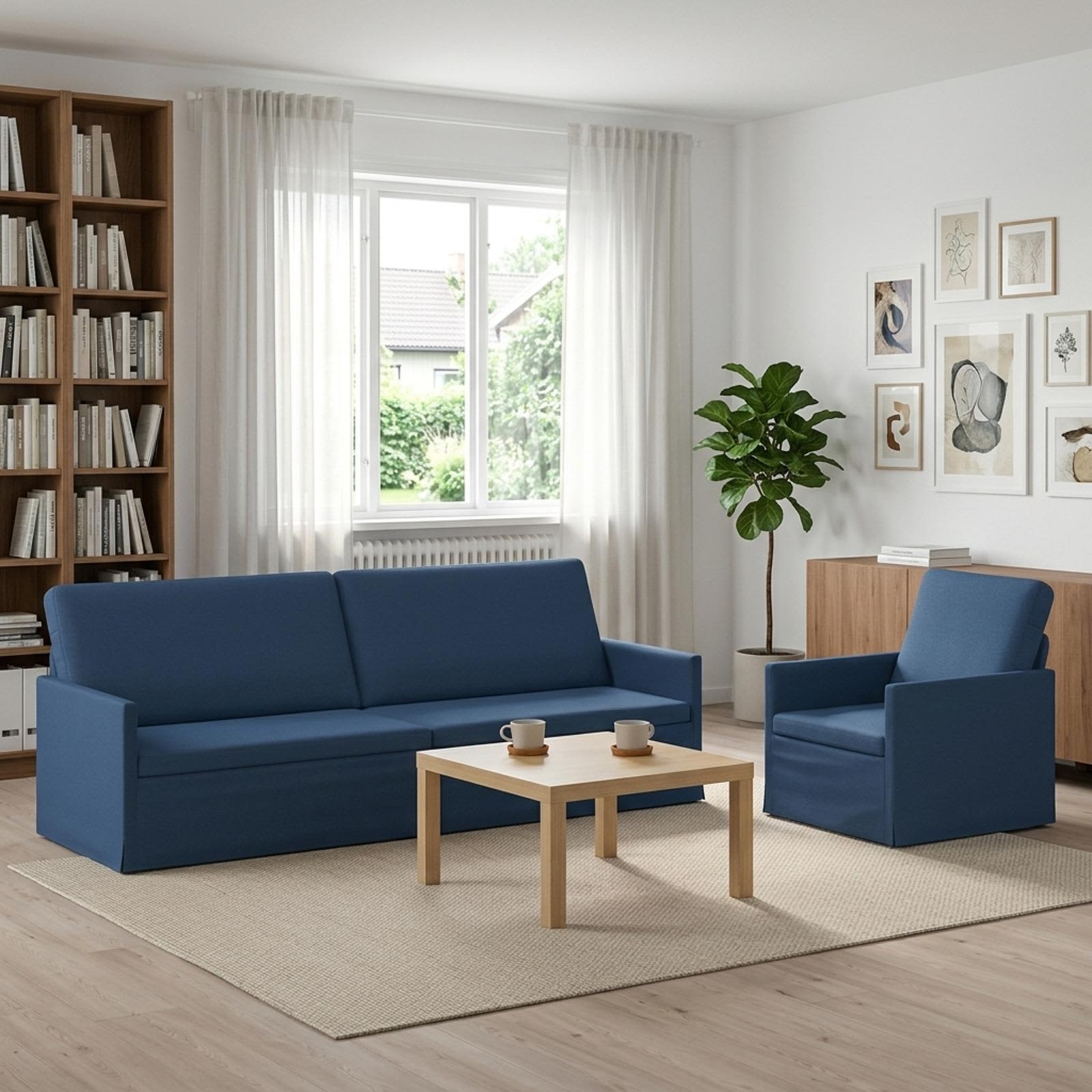 3433184_1.jpg vidaXL Sada pohoviek 2 pcs Modrá Látka – Obrázok 1