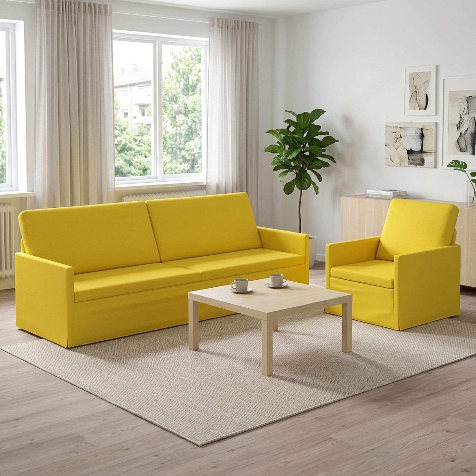 3433185_1.jpg vidaXL Sada pohoviek 2 pcs Svetložltá Látka – Obrázok 1