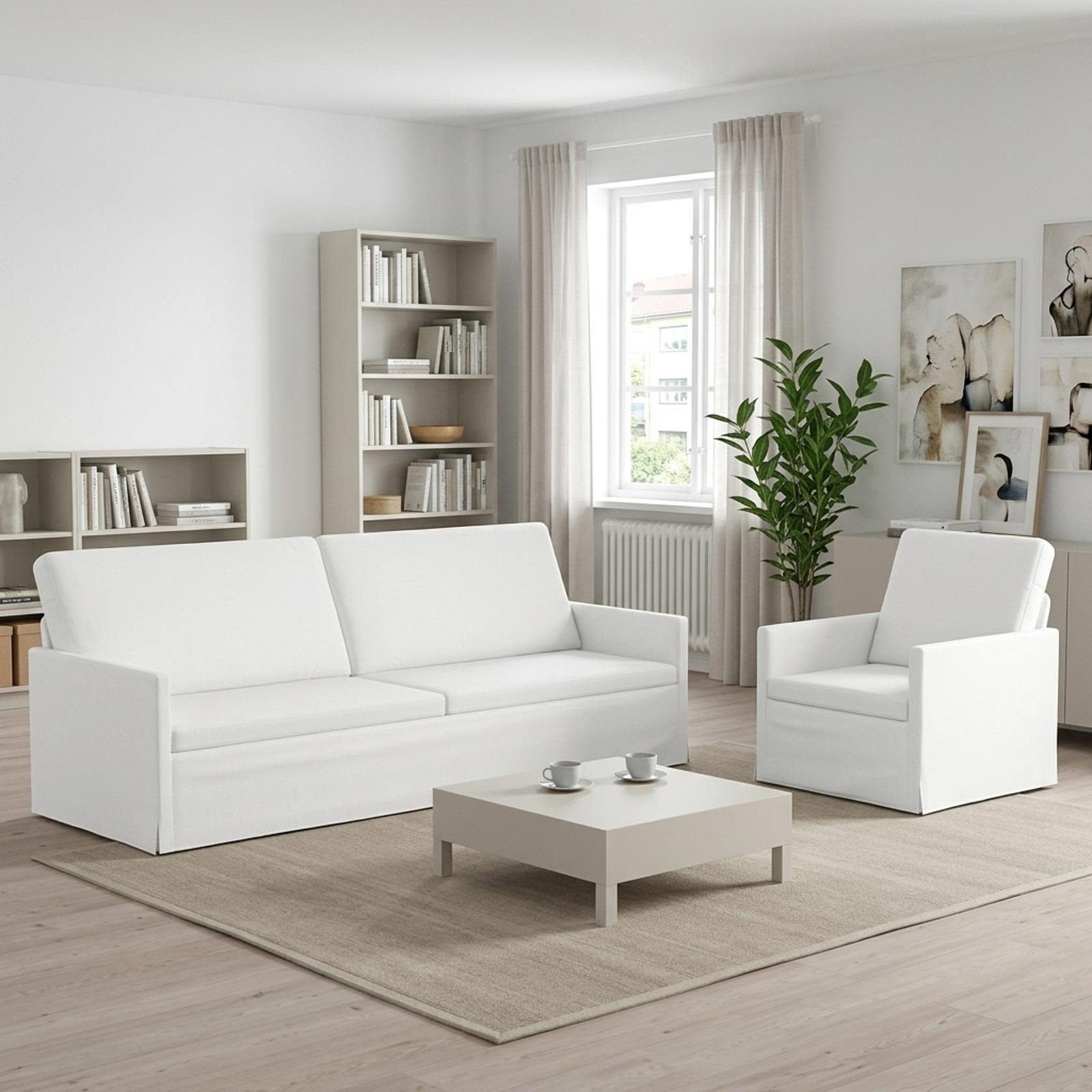3433186_1.jpg vidaXL Sada pohoviek 2 pcs Biela Látka – Obrázok 1