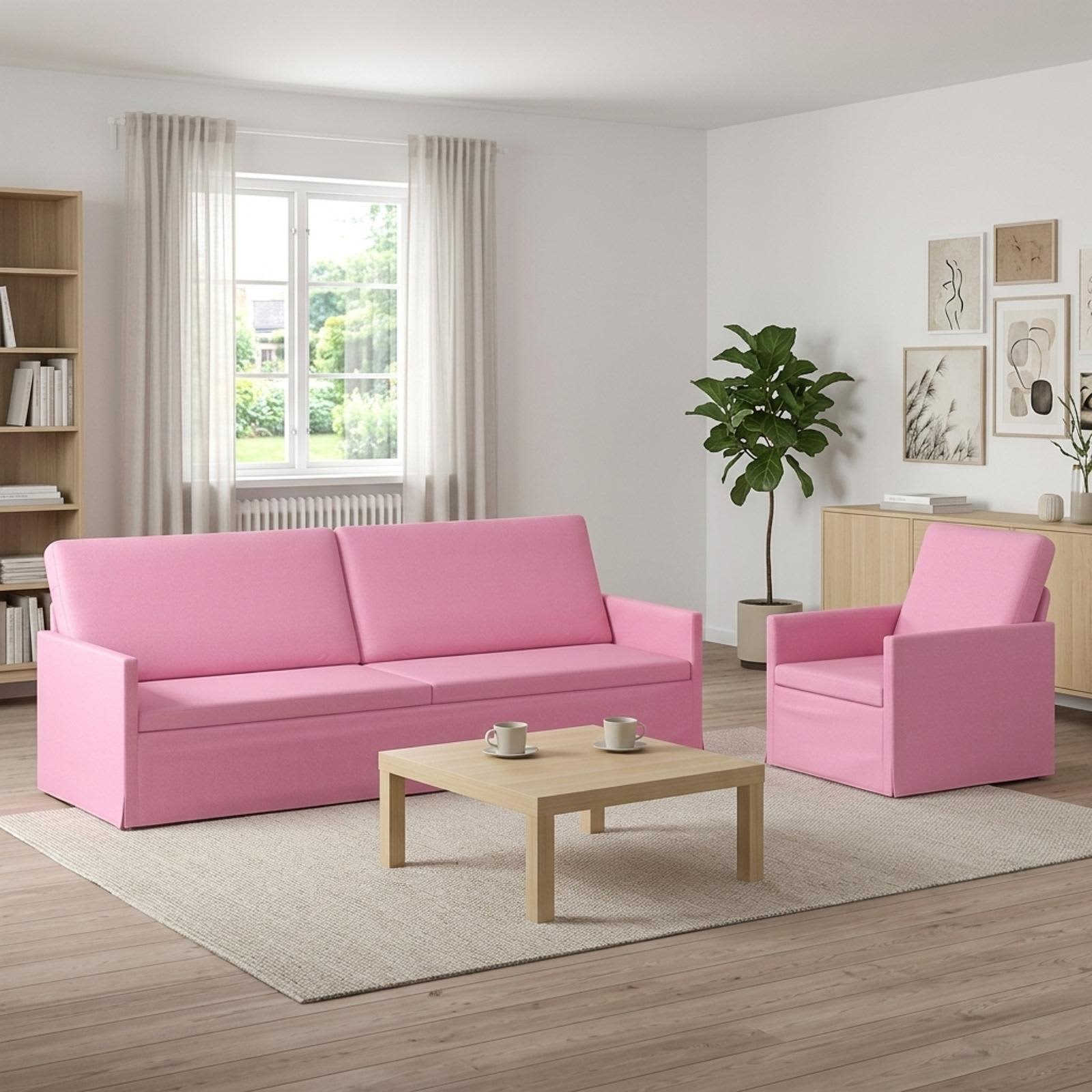 3433187_1.jpg vidaXL Sada pohoviek 2 pcs Ružová Látka – Obrázok 1