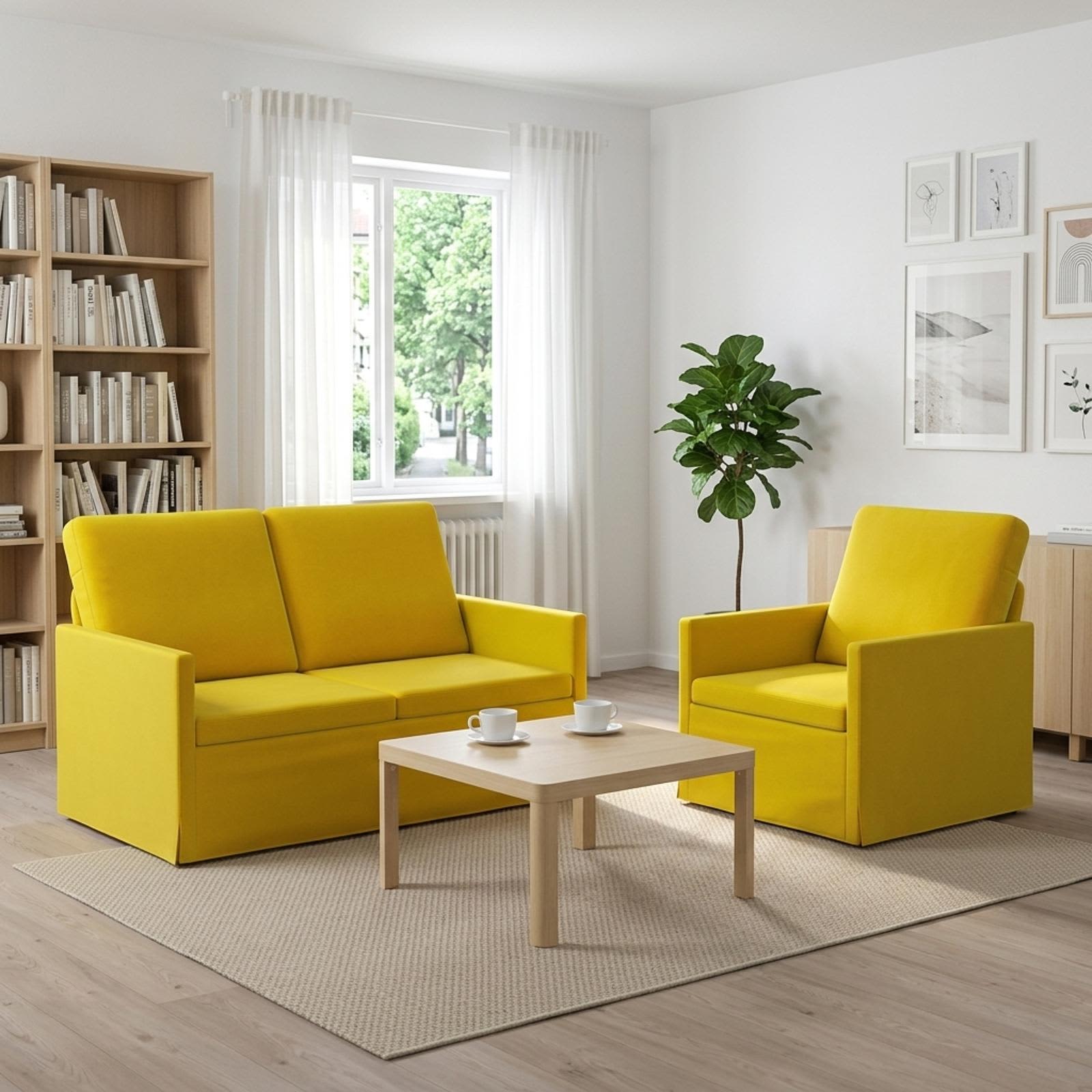 3433197_1.jpg vidaXL Sada pohoviek 2 pcs Žltá Zamat – Obrázok 1