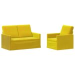 vidaXL Sada pohoviek 2 pcs Žltá Zamat – Obrázok 2