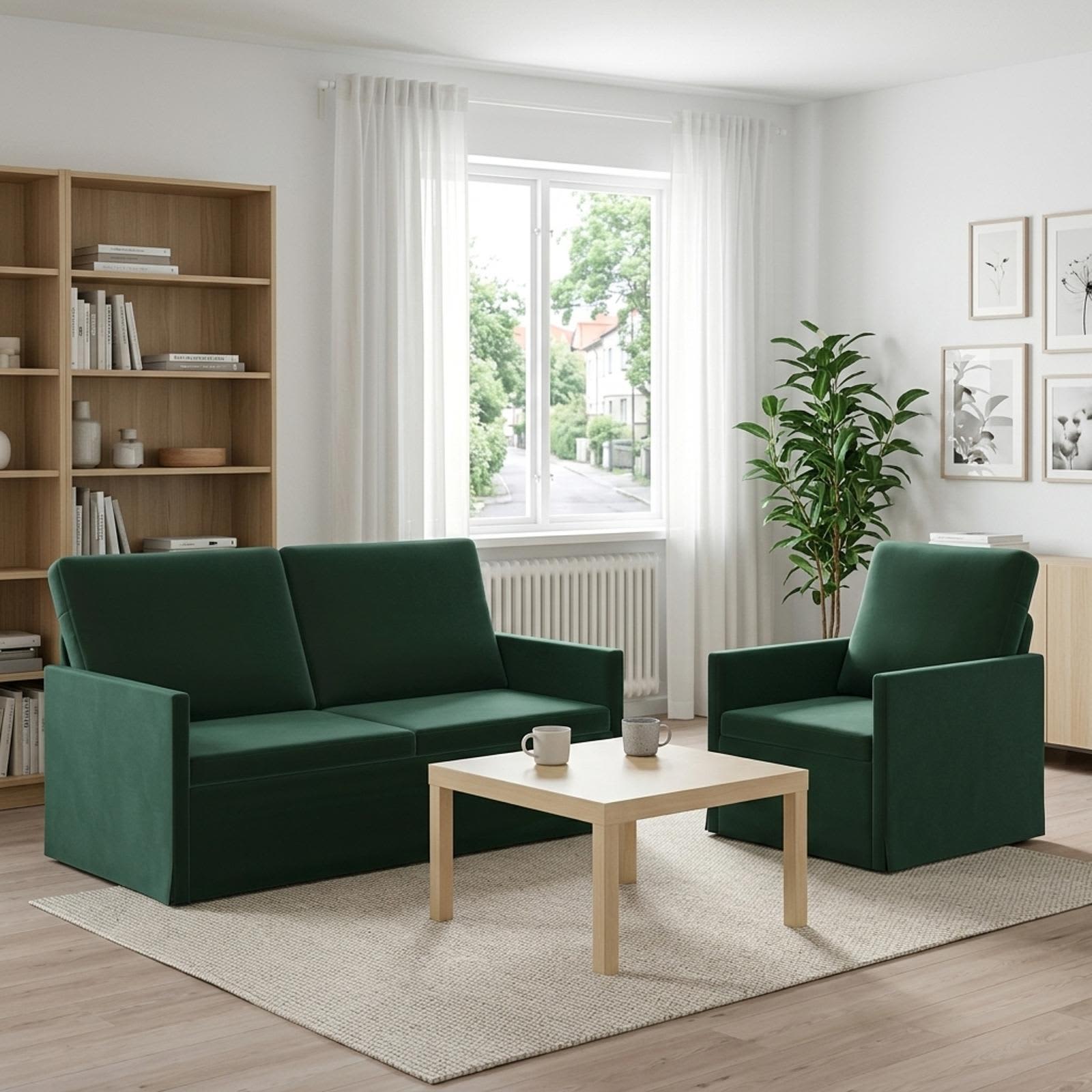3433205_1.jpg vidaXL Sada pohoviek 2 pcs Tmavozelená Zamat – Obrázok 1
