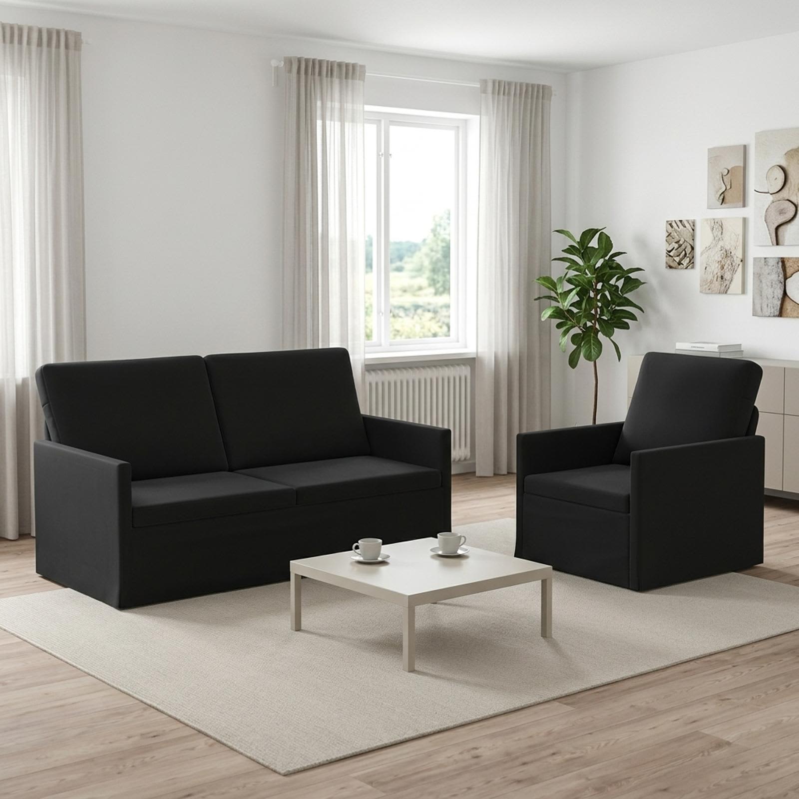 3433209_1.jpg vidaXL Sada pohoviek 2 pcs Čierna Zamat – Obrázok 1