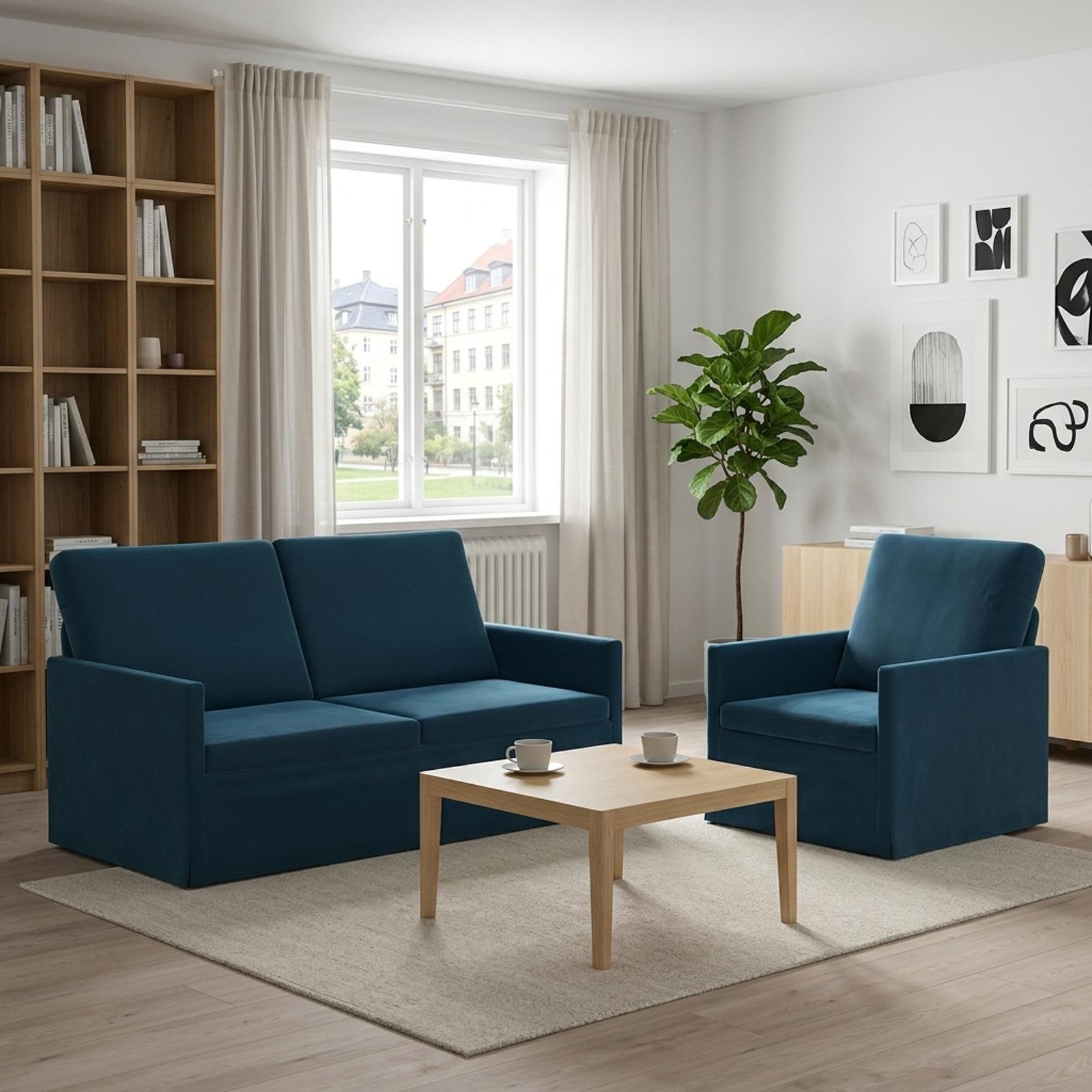3433212_1.jpg vidaXL Sada pohoviek 2 pcs Modrá Zamat – Obrázok 1