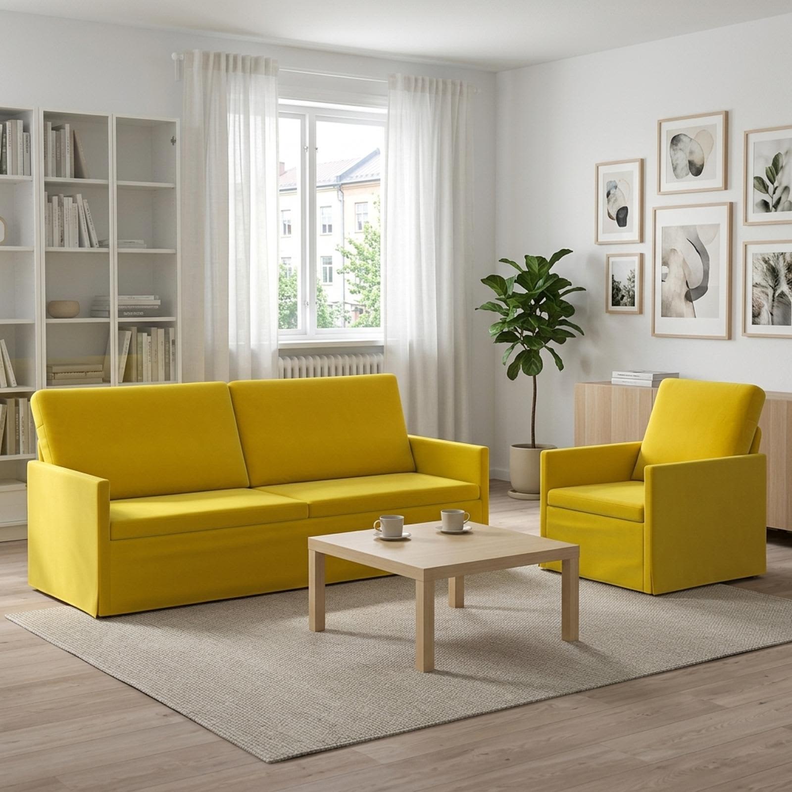 3433223_1.jpg vidaXL Sada pohoviek 2 pcs Žltá Zamat – Obrázok 1