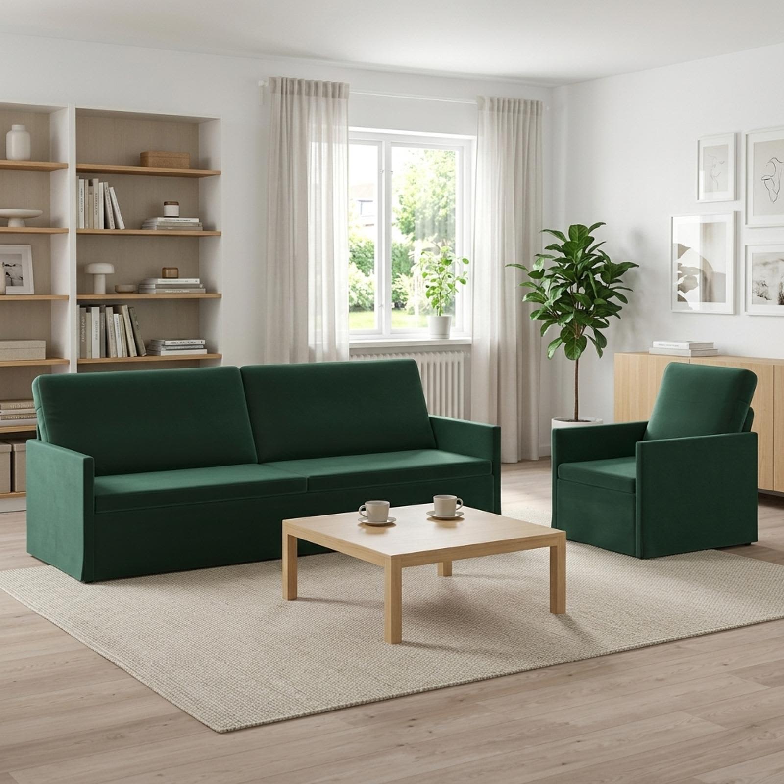 3433231_1.jpg vidaXL Sada pohoviek 2 pcs Tmavozelená Zamat – Obrázok 1