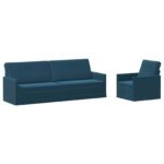 vidaXL Sada pohoviek 2 pcs Modrá Zamat – Obrázok 2