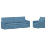 vidaXL Sada pohoviek 2 pcs Modrá Kordúrová tkanina – Obrázok 2