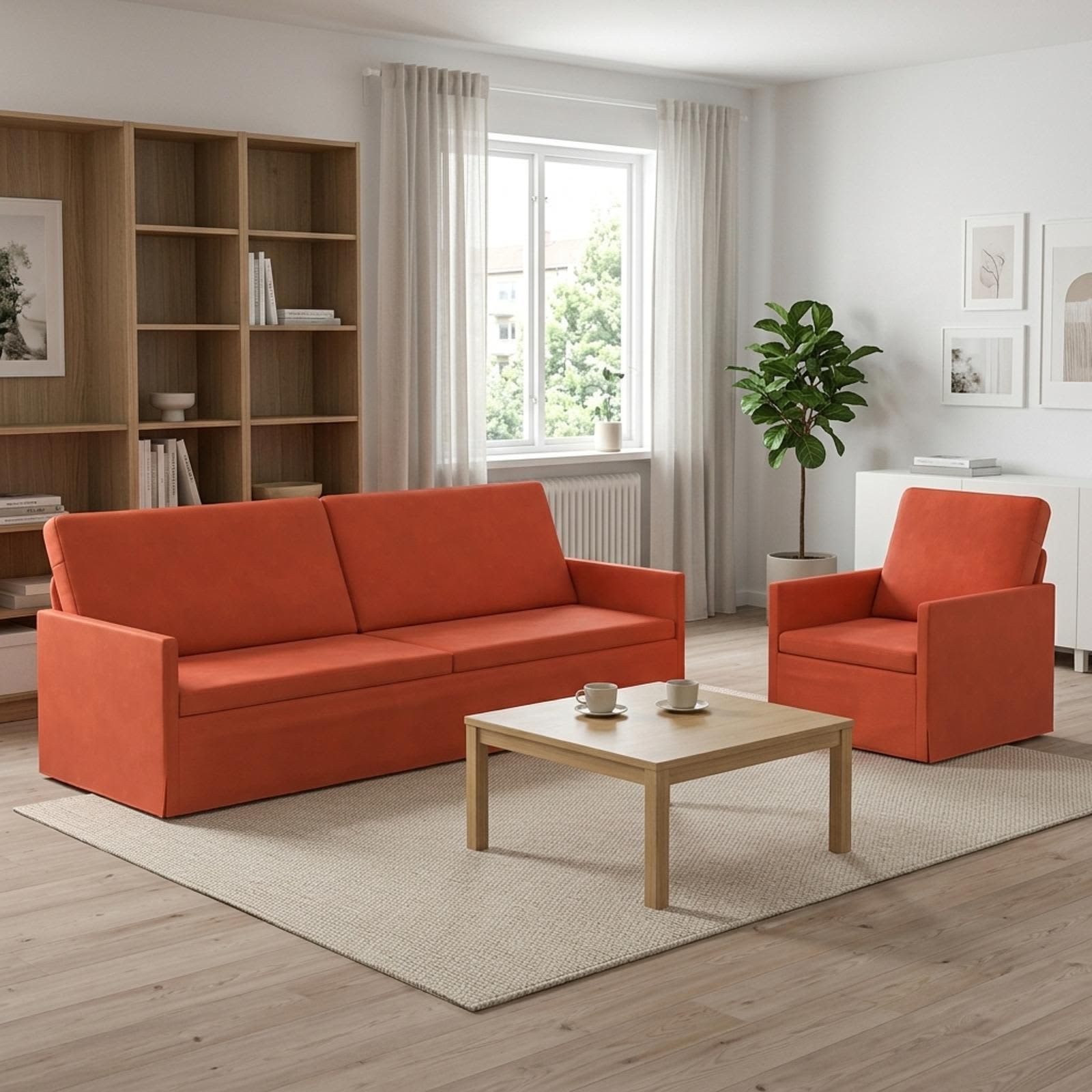 3433265_1.jpg vidaXL Sada pohoviek 2 pcs Červenooranžová Kordúrová tkanina – Obrázok 1