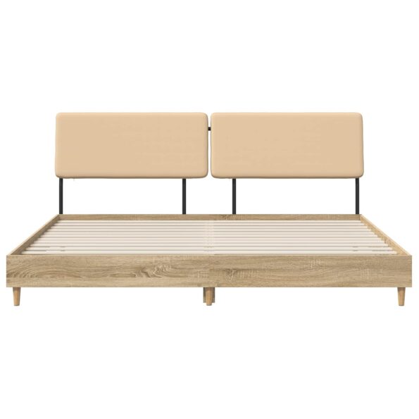 vidaXL Manželská posteľ s čelom Dub sonoma a krémová 200 x 200 cm – Obrázok 3