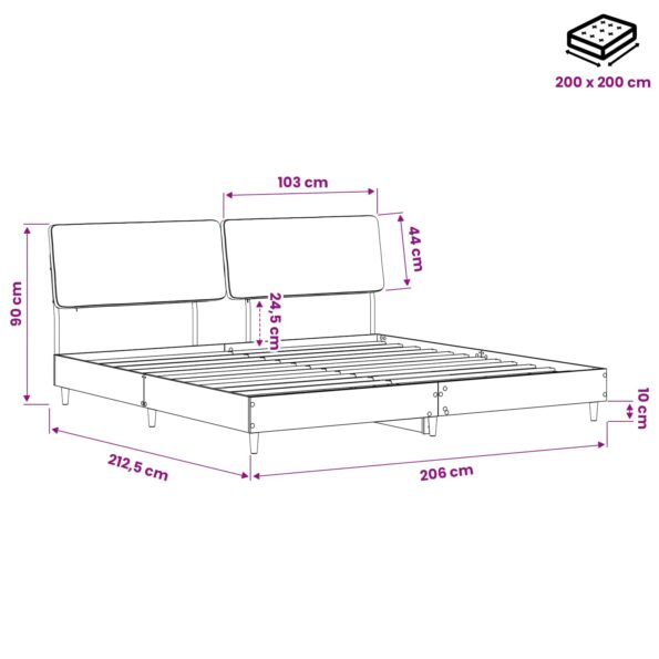 vidaXL Manželská posteľ s čelom Dub sonoma a krémová 200 x 200 cm – Obrázok 8