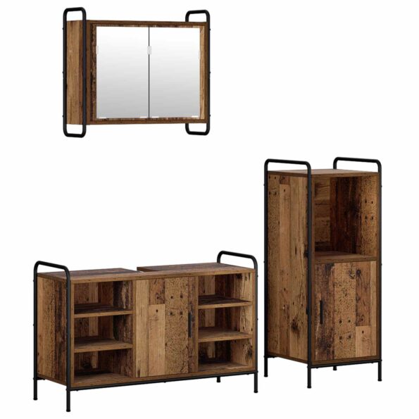 vidaXL Set kabinetov do kúpeľne 3 ks Staré drevo 40 x 36 x 99,5 cm – Obrázok 2