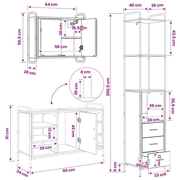 vidaXL Set kabinetov do kúpeľne 3 ks Dub sonoma 40 x 36 x 200,5 cm – Obrázok 12