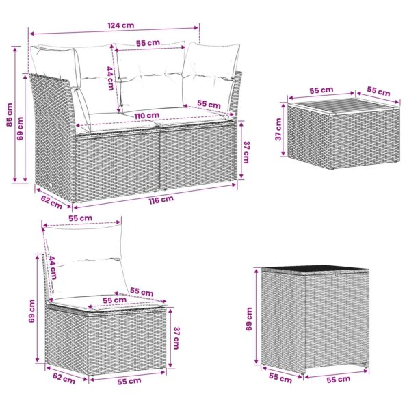 vidaXL Sada pohoviek 6 ks Čierna a modrá 55 x 55 x 37 cm – Obrázok 12