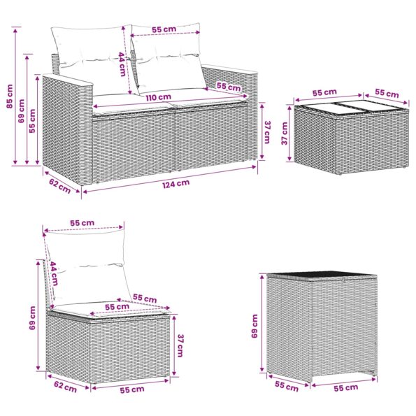 vidaXL Sada pohoviek 6 ks Čierna a modrá 55 x 55 x 37 cm – Obrázok 12