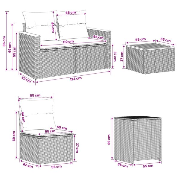 vidaXL Sada pohoviek 6 ks Čierna a modrá 55 x 55 x 37 cm – Obrázok 13