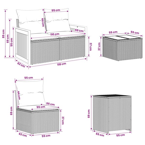vidaXL Sada pohoviek 6 ks Čierna a modrá 55 x 55 x 37 cm – Obrázok 12