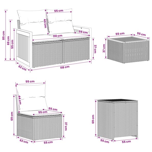 vidaXL Sada pohoviek 6 ks Čierna a modrá 55 x 55 x 37 cm – Obrázok 12