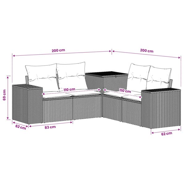 vidaXL Sada pohoviek 5 ks Čierna a modrá 200 x 200 x 85 cm – Obrázok 10